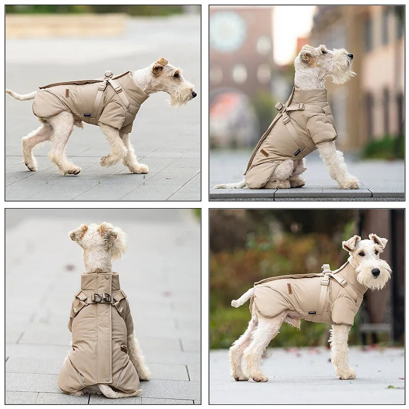 Dog Cotton Clothing Pet Keeping Warm Clothes for Autumn Winter High Necked Dog Stormcoat With Reflective Tape Waterproof Coat