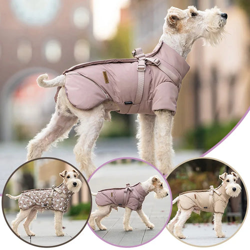 Dog Cotton Clothing Pet Keeping Warm Clothes for Autumn Winter High Necked Dog Stormcoat With Reflective Tape Waterproof Coat
