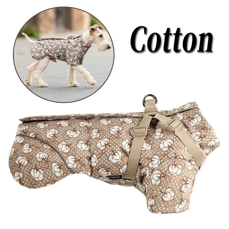 Dog Cotton Clothing Pet Keeping Warm Clothes for Autumn Winter High Necked Dog Stormcoat With Reflective Tape Waterproof Coat