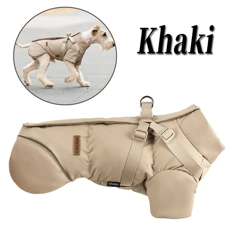 Dog Cotton Clothing Pet Keeping Warm Clothes for Autumn Winter High Necked Dog Stormcoat With Reflective Tape Waterproof Coat